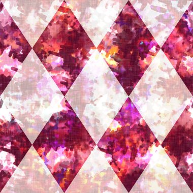 Elmas damalı yaz kravatlı batik plaj desenli. Kusursuz lekeli palyaço kontrol alanı boyalı efekt moda. Yıkanmış yorgan yaması yumuşak döşeme arka planı. 