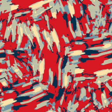 Klasik deniz mavisi, kırmızı, sarı, dikişsiz doku. Modern retro-yüzme modadan izler giyer. Memphis tarzı maskülen grunge soyut arka plan. Yüksek kaliteli jpg kumaşı.