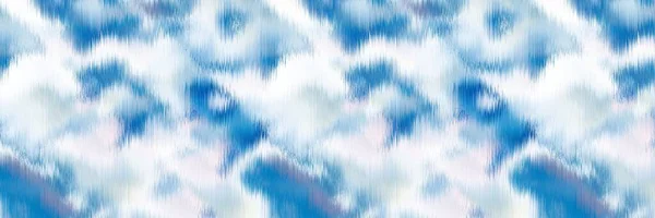 Ocean blue mottled border strip linen texture background. Summer coastal living style wavy water fabric effect. Azure blu wash bleed edge material. Decorative textile seamless pattern ribbon trim. — Stock Photo, Image