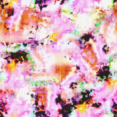 Dağınık yaz kravatlı batik plaj desenli. Kusursuz renkli lekeli uzay boyalı efekt modayı. Yumuşak döşenmiş arka plan yıkanmış. 