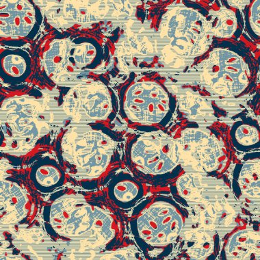 Klasik deniz mavisi, kırmızı, sarı, dikişsiz doku. Modern retro-yüzme modadan izler giyer. Memphis tarzı maskülen grunge soyut arka plan. Yüksek kaliteli jpg kumaşı.