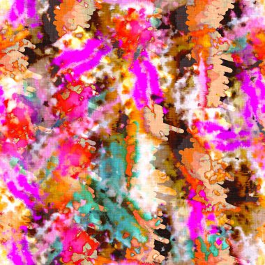 Dağınık yaz kravatlı batik plaj desenli. Kusursuz renkli lekeli uzay boyalı efekt modayı. Yumuşak döşenmiş arka plan yıkanmış. 