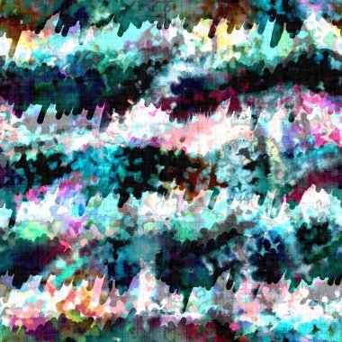 Dağınık yaz kravatlı batik plaj desenli. Kusursuz renkli lekeli uzay boyalı efekt modayı. Yumuşak döşenmiş arka plan yıkanmış. 