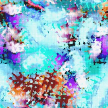 Dağınık yaz kravatlı batik plaj desenli. Kusursuz renkli lekeli uzay boyalı efekt modayı. Yumuşak döşenmiş arka plan yıkanmış. 