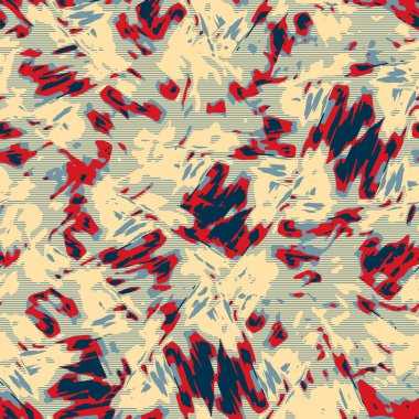 Klasik deniz mavisi, kırmızı, sarı, dikişsiz doku. Modern retro-yüzme modadan izler giyer. Memphis tarzı maskülen grunge soyut arka plan. Yüksek kaliteli jpg kumaşı.