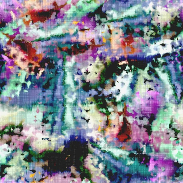 Messy summer tie dye batik beach wear pattern. Seamless colorful stain space dyed effect fashion. Washed out soft furnishing background. — Stock Photo, Image