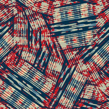 Klasik deniz mavisi, kırmızı, sarı, dikişsiz doku. Modern retro-yüzme modadan izler giyer. Memphis tarzı maskülen grunge soyut arka plan. Yüksek kaliteli jpg kumaşı.