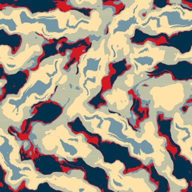 Klasik deniz mavisi, kırmızı, sarı, dikişsiz doku. Modern retro-yüzme modadan izler giyer. Memphis tarzı maskülen grunge soyut arka plan. Yüksek kaliteli jpg kumaşı.