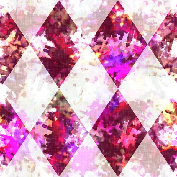 Diamant-Schachbrett Sommer Krawattenfärbung Batik Beach Wear Muster. Nahtlose Fleck Harlekin Karo Raum gefärbte Effekt-Mode. Ausgewaschener Patchwork-Soft-Einrichtungshintergrund. — Stockfoto