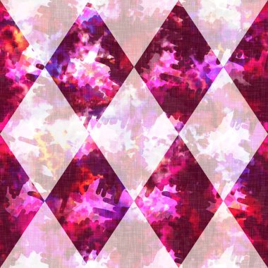 Elmas damalı yaz kravatlı batik plaj desenli. Kusursuz lekeli palyaço kontrol alanı boyalı efekt moda. Yıkanmış yorgan yaması yumuşak döşeme arka planı. 