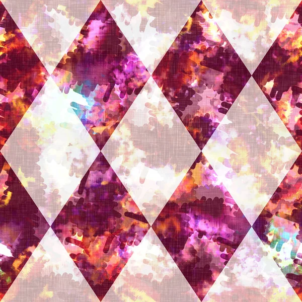Diamond checkerboard καλοκαιρινή γραβάτα βαφή μπατίκ παραλία φορούν μοτίβο. Απρόσκοπτη κηλίδα Harlequin ελέγξετε χώρο βαμμένο μόδας αποτέλεσμα. Ξέπλυνε πάπλωμα patchwork μαλακό υπόβαθρο επίπλωσης. — Φωτογραφία Αρχείου