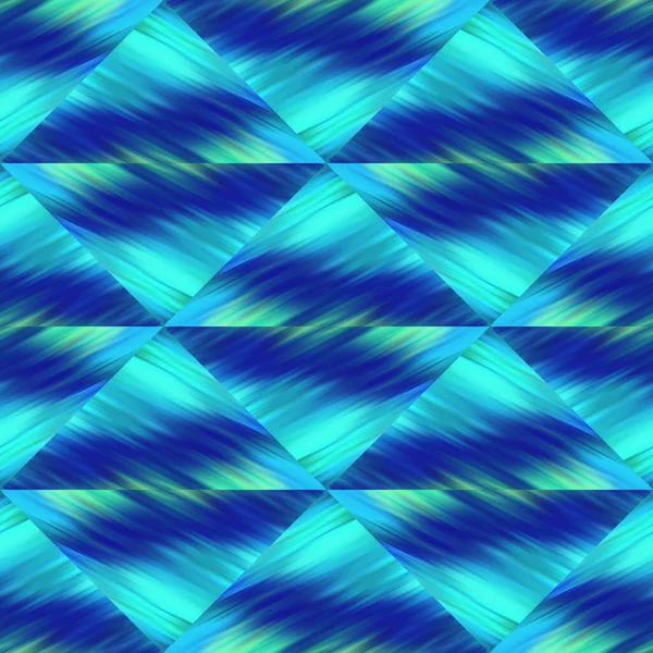 Optical glitch triangle tie dye geometric texture background. Seamless liquid flow effect patchwork grid material. Modern wet washy variegated fluid blur pattern. — Stock Photo, Image