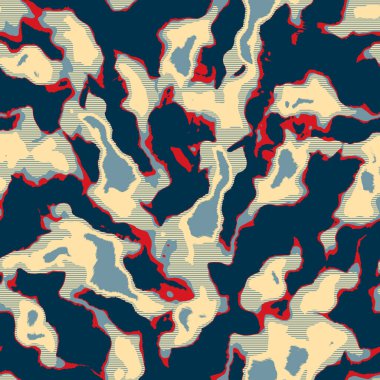 Klasik deniz mavisi, kırmızı, sarı, dikişsiz doku. Modern retro-yüzme modadan izler giyer. Memphis tarzı maskülen grunge soyut arka plan. Yüksek kaliteli jpg kumaşı.