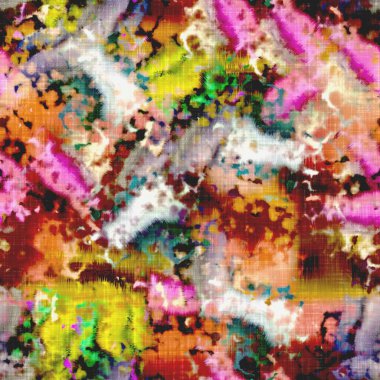 Dağınık yaz kravatlı batik plaj desenli. Kusursuz renkli lekeli uzay boyalı efekt modayı. Yumuşak döşenmiş arka plan yıkanmış. 