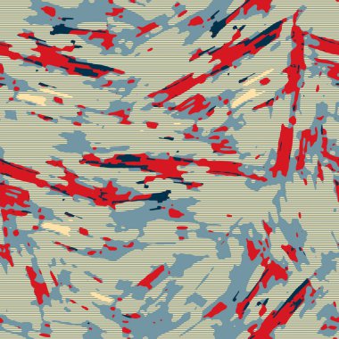 Klasik deniz mavisi, kırmızı, sarı, dikişsiz doku. Modern retro-yüzme modadan izler giyer. Memphis tarzı maskülen grunge soyut arka plan. Yüksek kaliteli jpg kumaşı.