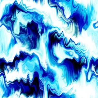 Dalgalı yaz boyası arka planı. Plaj mayosu için nemli ombre renk karışımı, modaya uygun moda baskısı. Damlayan dijital sıvı suluboya girdap etkisi. Yüksek çözünürlüklü dikişsiz kalıp materyal.