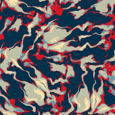 Klasik deniz mavisi, kırmızı, sarı, dikişsiz doku. Modern retro-yüzme modadan izler giyer. Memphis tarzı maskülen grunge soyut arka plan. Yüksek kaliteli jpg kumaşı.