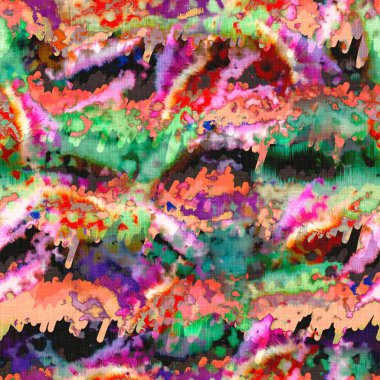 Dağınık yaz kravatlı batik plaj desenli. Kusursuz renkli lekeli uzay boyalı efekt modayı. Yumuşak döşenmiş arka plan yıkanmış. 