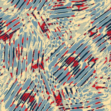 Klasik deniz mavisi, kırmızı, sarı, dikişsiz doku. Modern retro-yüzme modadan izler giyer. Memphis tarzı maskülen grunge soyut arka plan. Yüksek kaliteli jpg kumaşı.