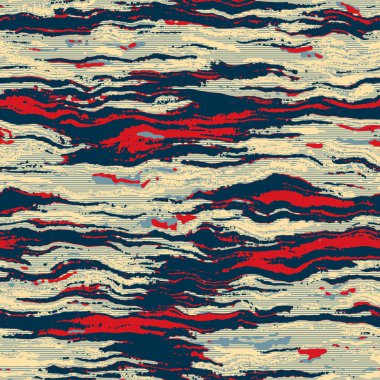 Klasik deniz mavisi, kırmızı, sarı, dikişsiz doku. Modern retro-yüzme modadan izler giyer. Memphis tarzı maskülen grunge soyut arka plan. Yüksek kaliteli jpg kumaşı.