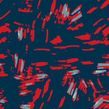 Klasik deniz mavisi, kırmızı, sarı, dikişsiz doku. Modern retro-yüzme modadan izler giyer. Memphis tarzı maskülen grunge soyut arka plan. Yüksek kaliteli jpg kumaşı.