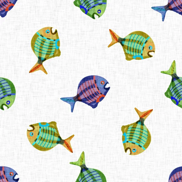 魚のリソはシームレスなパターンを印刷します。海の熱帯魚の水泳の下でカラフルなかわいい。子供のリゾ画面印刷効果。遊び心のある夏のビーチ休暇の子供のイラストの背景. — ストック写真