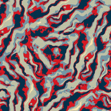 Klasik deniz mavisi, kırmızı, sarı, dikişsiz doku. Modern retro-yüzme modadan izler giyer. Memphis tarzı maskülen grunge soyut arka plan. Yüksek kaliteli jpg kumaşı.