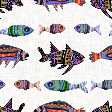  Denizin altında yüzen tropikal balıklar. Çocuksu ekran baskısı etkisi. Eğlenceli bir yaz tatili çocuğu illüstrasyon geçmişi. Tuhaf Scandi balığı riso bloğu dikişsiz tasarım.