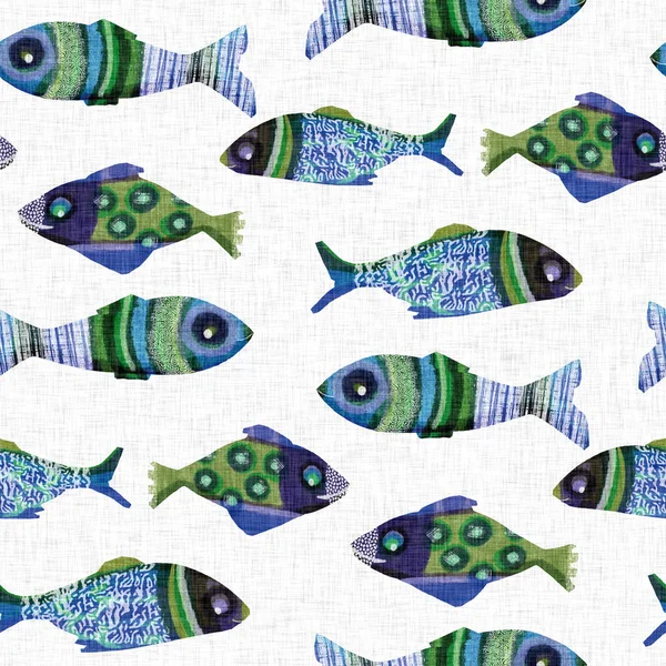 Colorful cute under the sea swimming tropical fishes. Childish screen print effect. Playful summer beach vacation kid illustration background. Whimsical scandi fish riso block print seamless design. — Stock Photo, Image