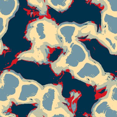 Klasik deniz mavisi, kırmızı, sarı, dikişsiz doku. Modern retro-yüzme modadan izler giyer. Memphis tarzı maskülen grunge soyut arka plan. Yüksek kaliteli jpg kumaşı.