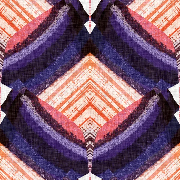Modèle de style kaléidoscope rétro coloré des années soixante. Fond textile vintage moderne en tissu. Fun funky effet sérigraphie tissé. Effet de symétrie complexe pour l'ameublement de carreaux de conception allover. Échantillon — Photo
