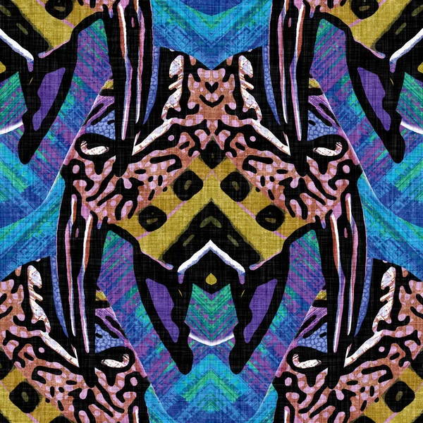 Modèle de style kaléidoscope rétro coloré des années soixante. Fond textile vintage moderne en tissu. Fun funky effet sérigraphie tissé. Effet de symétrie complexe pour l'ameublement de carreaux de conception allover. Échantillon — Photo