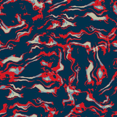 Klasik deniz mavisi, kırmızı, sarı, dikişsiz doku. Modern retro-yüzme modadan izler giyer. Memphis tarzı maskülen grunge soyut arka plan. Yüksek kaliteli jpg kumaşı.