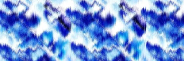 Ocean blue mottled border strip linen texture background. Summer coastal living style wavy water fabric effect. Azure blu wash bleed edge material. Decorative textile seamless pattern ribbon trim. — Stock Photo, Image