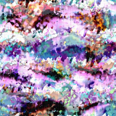 Dağınık yaz kravatlı batik plaj desenli. Kusursuz renkli lekeli uzay boyalı efekt modayı. Yumuşak döşenmiş arka plan yıkanmış. 