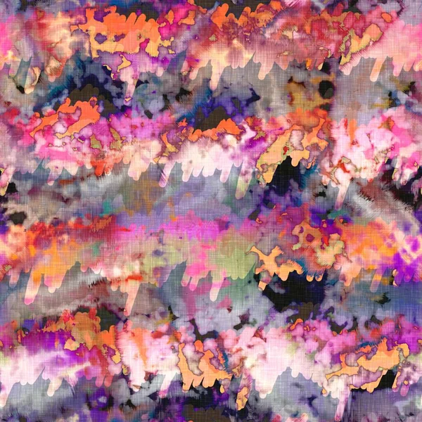 Messy summer tie dye batik beach wear pattern. Seamless colourful stain space dyed effect fashion. Washed out soft furnishing background. — Stock Photo, Image