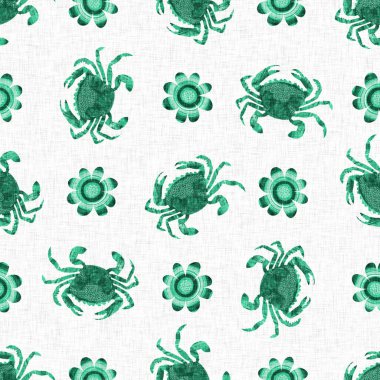  Yüzen yengeç hayvanın altında renkli şirin bir şey. Çocuksu ekran baskısı etkisi. Eğlenceli bir yaz tatili çocuğu illüstrasyon geçmişi. Tuhaf Scandi deniz ürünleri, riso blok izleri, kusursuz tasarım..