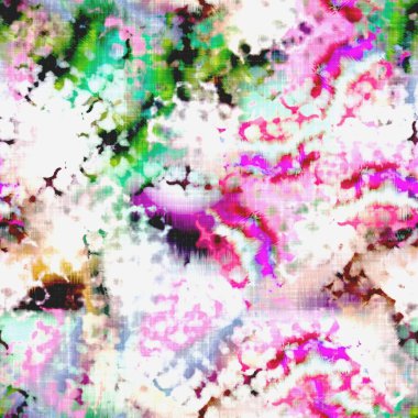 Dağınık yaz kravatlı batik plaj desenli. Kusursuz renkli lekeli uzay boyalı efekt modayı. Yumuşak döşenmiş arka plan yıkanmış. 