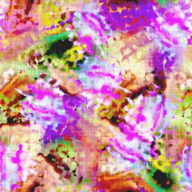 Dağınık yaz kravatlı batik plaj desenli. Kusursuz renkli lekeli uzay boyalı efekt modayı. Yumuşak döşenmiş arka plan yıkanmış. 