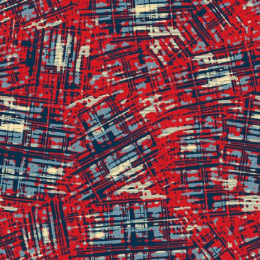Klasik deniz mavisi, kırmızı, sarı, dikişsiz doku. Modern retro-yüzme modadan izler giyer. Memphis tarzı maskülen grunge soyut arka plan. Yüksek kaliteli jpg kumaşı.