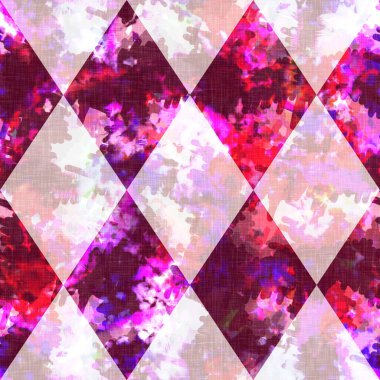 Elmas damalı yaz kravatlı batik plaj desenli. Kusursuz lekeli palyaço kontrol alanı boyalı efekt moda. Yıkanmış yorgan yaması yumuşak döşeme arka planı. 