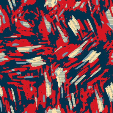 Klasik deniz mavisi, kırmızı, sarı, dikişsiz doku. Modern retro-yüzme modadan izler giyer. Memphis tarzı maskülen grunge soyut arka plan. Yüksek kaliteli jpg kumaşı.