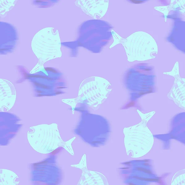 Ultraviolet iridescent fish pattern background. Modern digital lavender peri purple under the sea fishes texture. Tropical calm coastal wellness all over print. — Stock Photo, Image