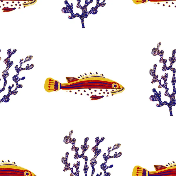 Vzorované květinové sardinky festival ryby bezešvé vzor. Stylizované akvarel st Anthony party květinové ryby efekt. Pozadí letního jídla. Rozmarný Lisabon ručně kreslené jídlo festival izolovaný design. — Stock fotografie