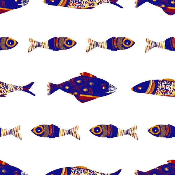 Patterned floral sardine festival poisson motif sans couture. Aquarelle stylisée st Anthony fête fleur poissons effet. Fond alimentaire d'été. Whimsical Lisbonne dessin à la main festival de la nourriture design isolé. — Photo