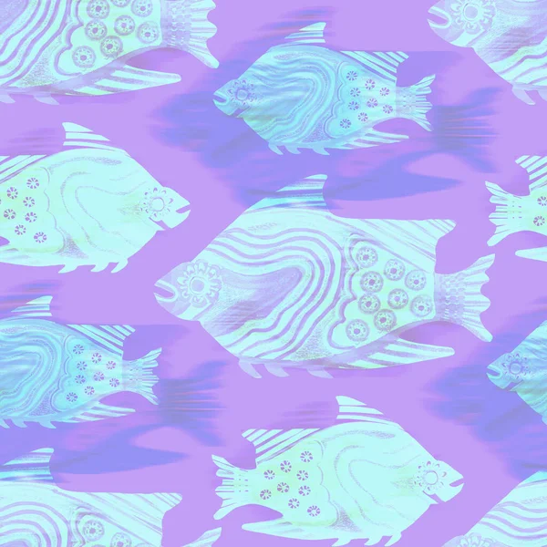 Ultraviolette iriserende vis patroon achtergrond. Moderne digitale lavendel peri paars onder de zee vissen textuur. Tropische kalme kust wellness overal print. — Stockfoto