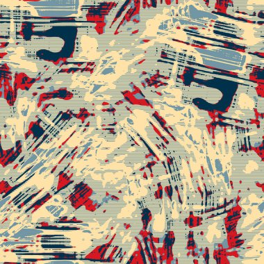 Klasik deniz mavisi, kırmızı, sarı, dikişsiz doku. Modern retro-yüzme modadan izler giyer. Memphis tarzı maskülen grunge soyut arka plan. Yüksek kaliteli jpg kumaşı.