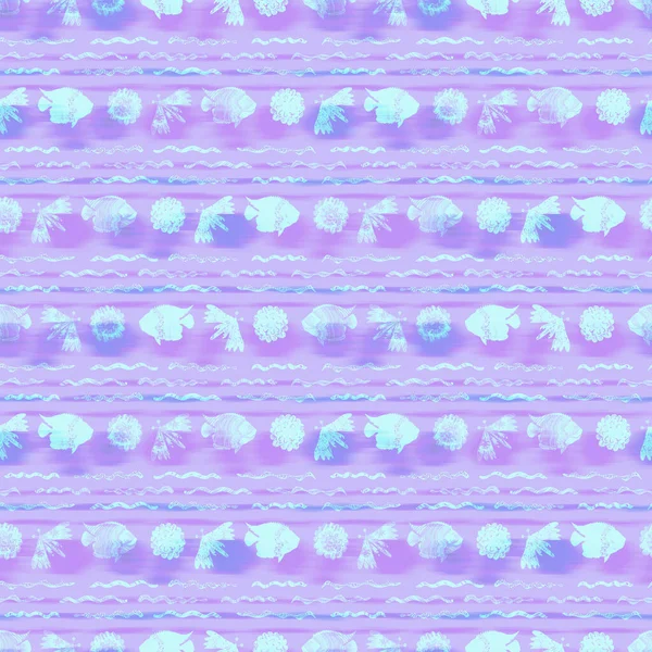 Ultraviolet iridescent fish pattern background. Modern digital lavender peri purple under the sea fishes texture. Tropical calm coastal wellness all over print. — Stock Photo, Image