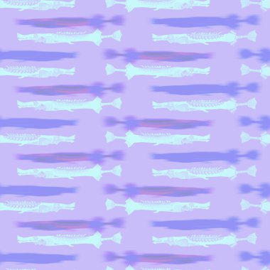 Ultraviyole yanardöner balık desenli arka plan. Modern dijital lavanta perisi denizin altında balık dokusu. Tropikal sakin sahil sağlığı her yerde..