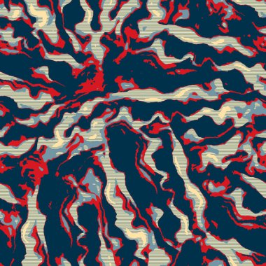 Klasik deniz mavisi, kırmızı, sarı, dikişsiz doku. Modern retro-yüzme modadan izler giyer. Memphis tarzı maskülen grunge soyut arka plan. Yüksek kaliteli jpg kumaşı.